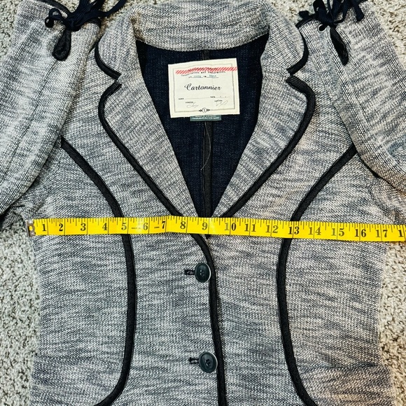 NWOT Anthropologie Cartonnier Navy Blue Button Front Knit Blazer - Picture 8 of 9